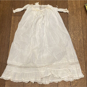 Vtg Girl Ivory Cotton Petticoat Nightgown Christening Slip Prairie 34" Long (A)